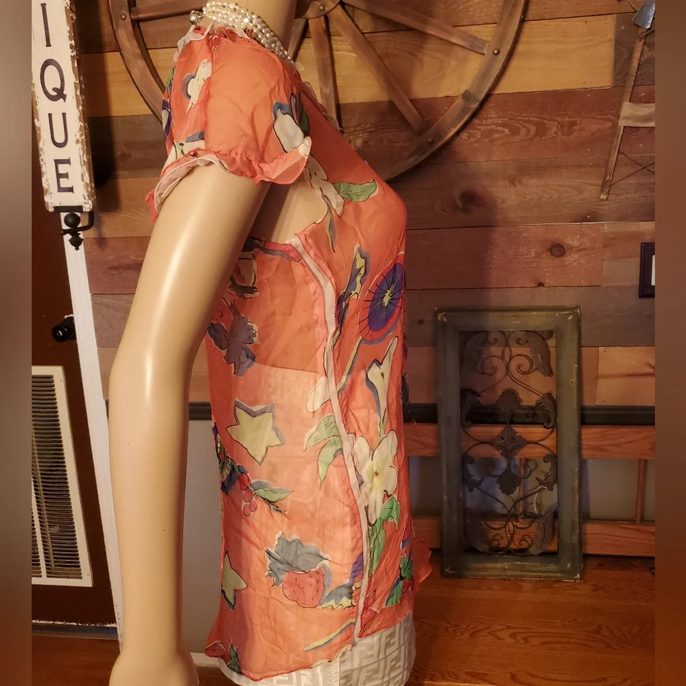 Dolce & Gabbana Red Floral Silk Semi Sheer Blouse - Picture 7 of 12